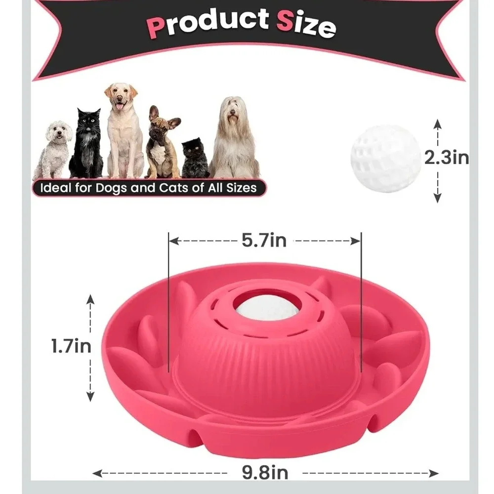 PUPPYGANG 2-in-1 Slow Feeder Dog Bowl Silicone Puzzle Lick Ball Red